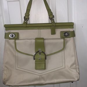 Women’s Vintage , green and off white, Coach handbag